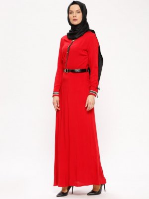 Tesse Kırmızı Kemerli Elbise