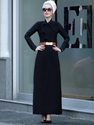 Selma Sarı Design Siyah Fiyonklu Prenses Elbise