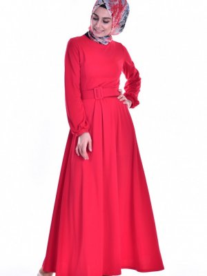 Sefamerve Kırmızı Kemerli Elbise