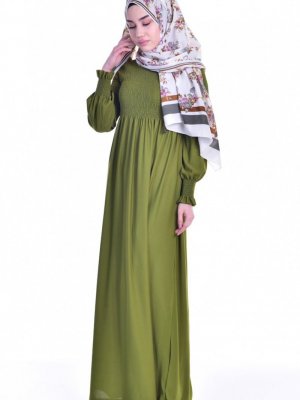 Sefamerve Fıstık Yeşili Büzgülü Elbise