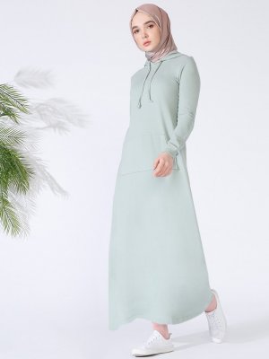 Everyday Basic Açık Gri Doğal Kumaşlı Kapüşonlu Elbise
