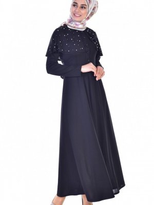 Sefamerve Siyah Pelerinli Kuşaklı Elbise