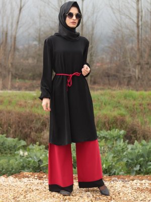 Fatma Aydın Siyah Kırmızı Tunik&Pantolon İkili Takım