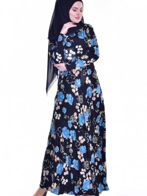 Sefamerve Siyah Çiçek Desenli Elbise