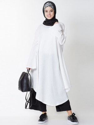 Gippe Collection Beyaz Düz Renkli Tunik