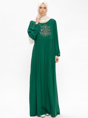 Ginezza Yeşil Drop Basklılı Elbise