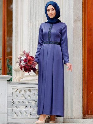 Eldia By Fatıma Lacivert Elya Abiye Elbise