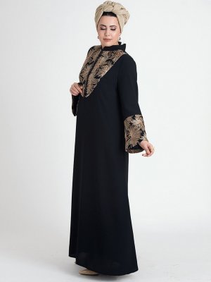 Nesrin Emniyetli Siyah Mina Abaya Abiye Elbise