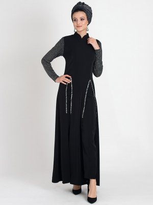 Nilüfer Kamacıoğlu Siyah Pırıl Yırtmaç Detaylı Tunik&Pantolon Takım
