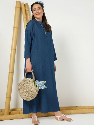 Alia Lacivert Doğal Kumaşlı Kot Elbise