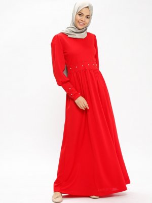 XTREND Kırmızı İnci Detaylı Elbise