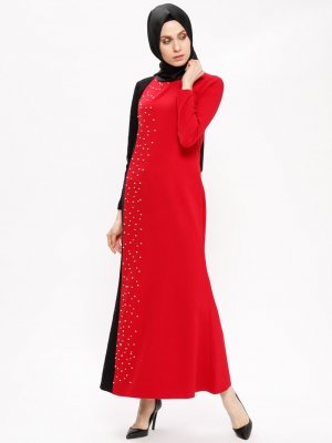 Picolina Kırmızı Dantel Detaylı Elbise
