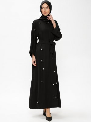Tuncay Siyah Boncuk İşlemeli Elbise
