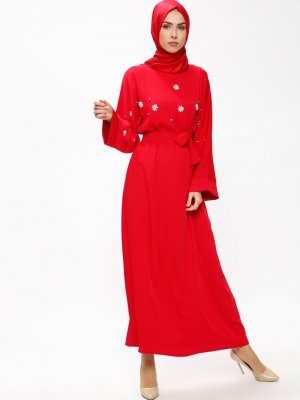 Tuncay Kırmızı Taşlı Salaş Elbise