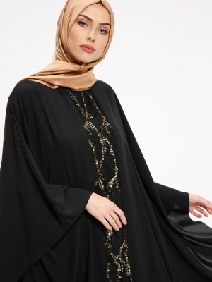 Filizzade Siyah Gold Payetli Elbise