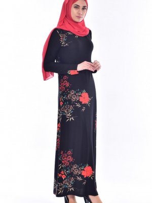 Sefamerve Kırmızı Siyah Desenli Örme Krep Elbise