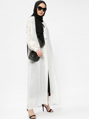 Ajal Beyaz Payetli Ferace&Elbise İkili Takım