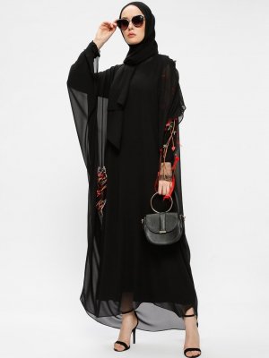 Ajal Siyah Nakışlı Ferace&Elbise İkili Takım