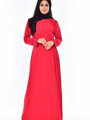 Sefamerve Kırmızı Büyük Beden Kemerli Elbise
