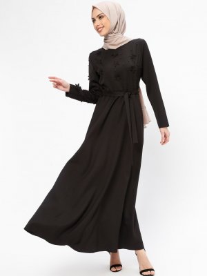 Jamila Siyah İnci Süslemeli Elbise