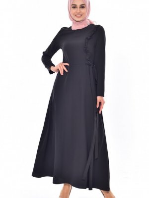 Sefamerve Siyah Fırfırlı Elbise