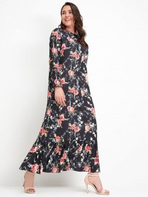 Alia Siyah Çiçek Desenli Elbise