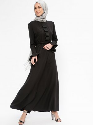 Jamila Siyah Yaka Detaylı Elbise