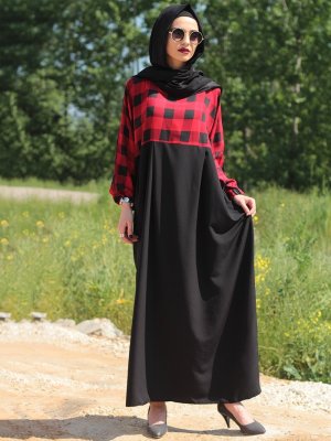 Fatma Aydın Kırmızı Siyah Elbise Ferace