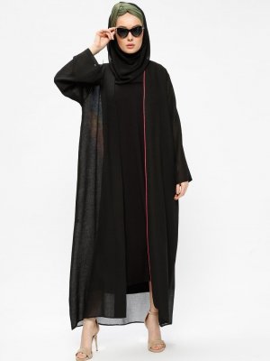 Ajal Siyah Arkası Desenli Ferace&Elbise İkili Takım