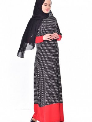 Sefamerve Siyah Kırmızı Puantiyeli Elbise