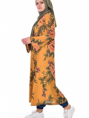 Sefamerve Hardal Çiçek Desenli Uzun Tunik