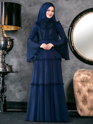 An-Nahar Lacivert Hadra Abiye Elbise