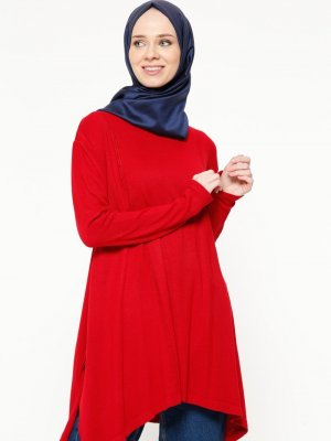 Seyhan Fashion Kırmızı Salaş Triko Kazak