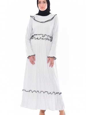 Sefamerve Beyaz Puantiyeli Fırfırlı Elbise