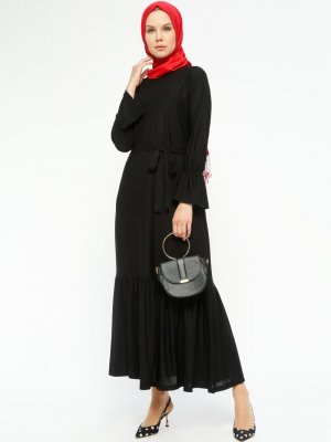 RTW TREND Siyah Volanlı Elbise