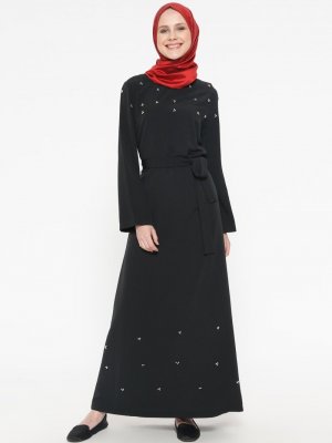 CASHCARA Siyah Boncuk Süslemeli Elbise