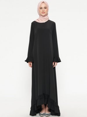 CASHCARA Siyah Volan Detaylı Elbise