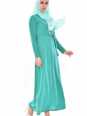 Sefamerve Koyu Yeşil Kuşaklı Elbise