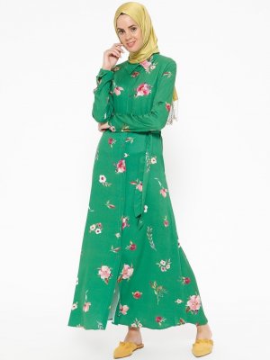Tuncay Yeşil Boydan Düğmeli Elbise