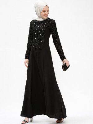 Sevilay Giyim Siyah Taşlı Abiye Elbise
