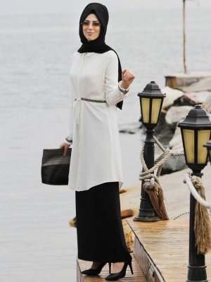 Nurkombin Beyaz Tunik&Etek İkili Takım