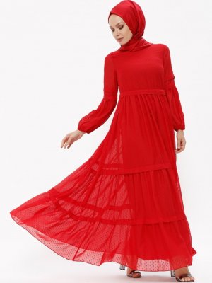 Puane Kırmızı Şifon Elbise