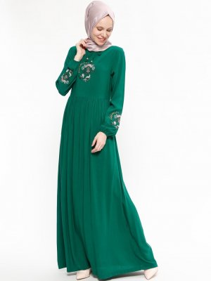 Ginezza Yeşil Nakışlı Elbise