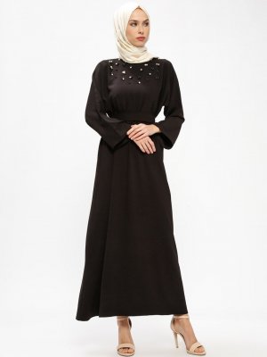 Tuncay Siyah İncili Kuşaklı Elbise