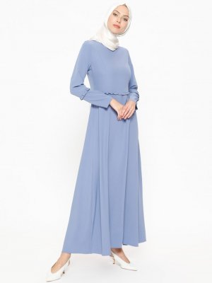 Jamila Bebe Mavisi Fırfır Detaylı Elbise