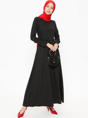 Jamila Siyah Fırfır Detaylı Elbise