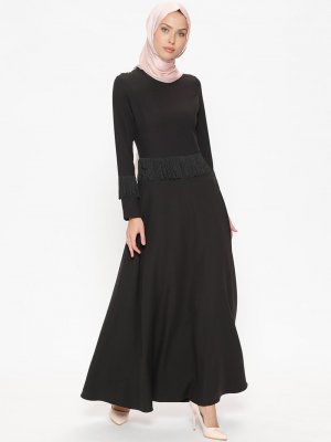 Jamila Siyah Püskül Detaylı Elbise