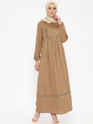 CML Collection Camel Nakışlı Piliseli Elbise