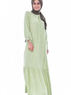 Sefamerve Yeşil Büyük Beden Taş Detaylı Elbise