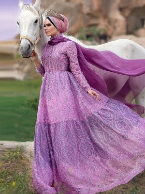 Muslima Wear Pembe Rose Silver Abiye Elbise
